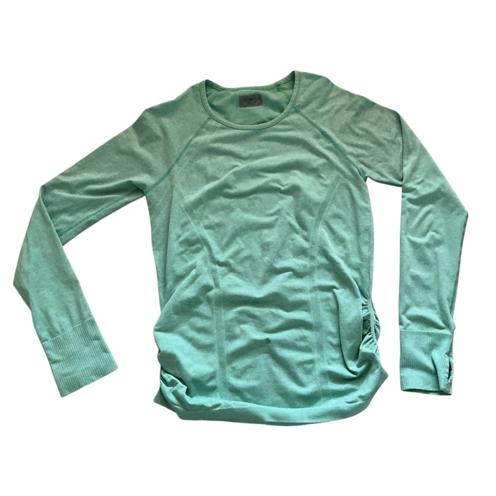 Athleta women’s workout long sleeve shirt pullover mint green ruched sides sz M